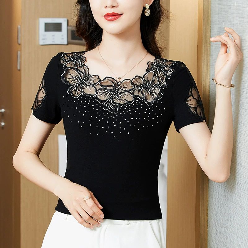 라인댄스복 시스루 플라워 블라우스 화려한 줌바 블랙 정상사이즈 넉넉한핏 - 상세 이미지 2