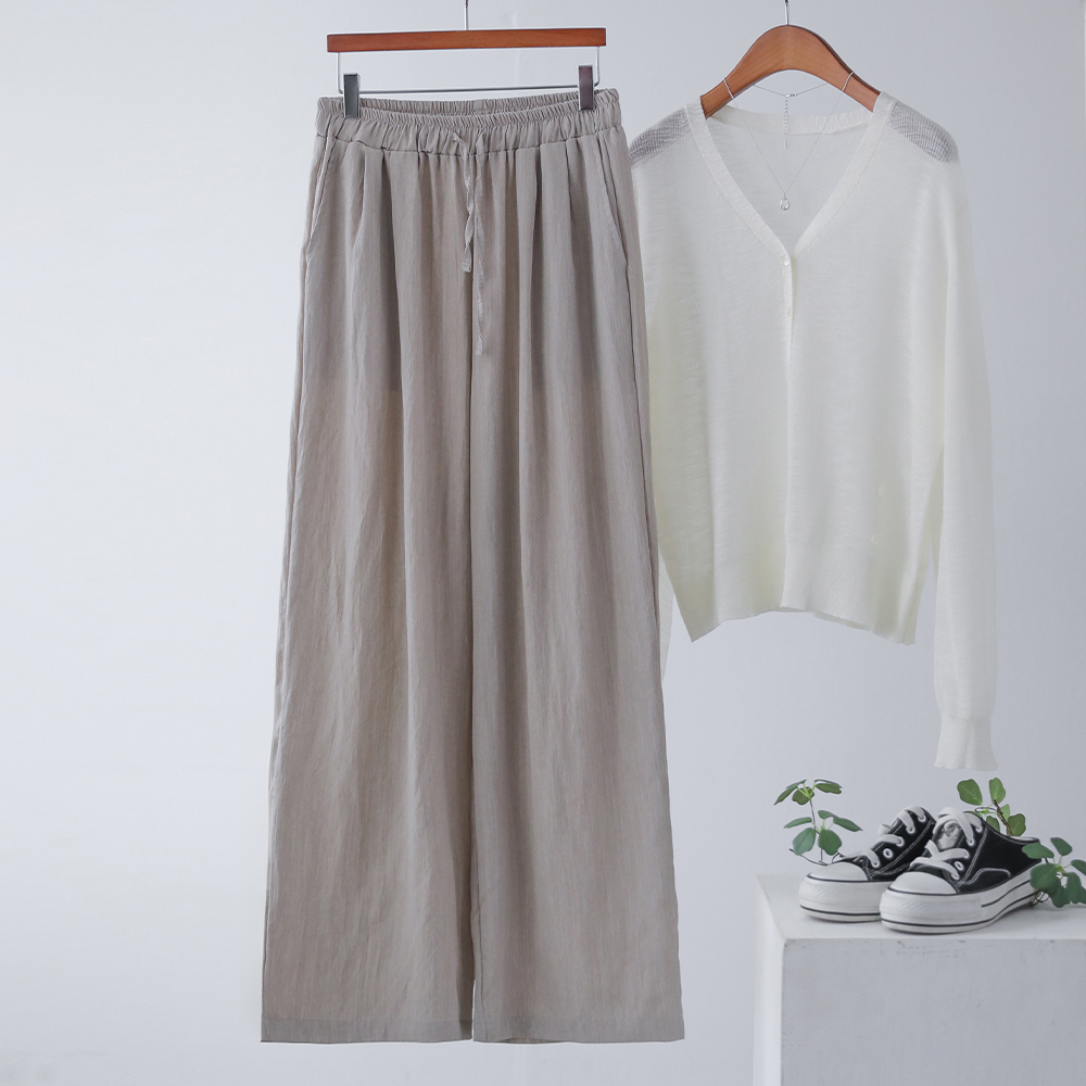 포레인 바스락 세로결 매트 와이드 밴딩 스트링 팬츠 - 상세 이미지 2