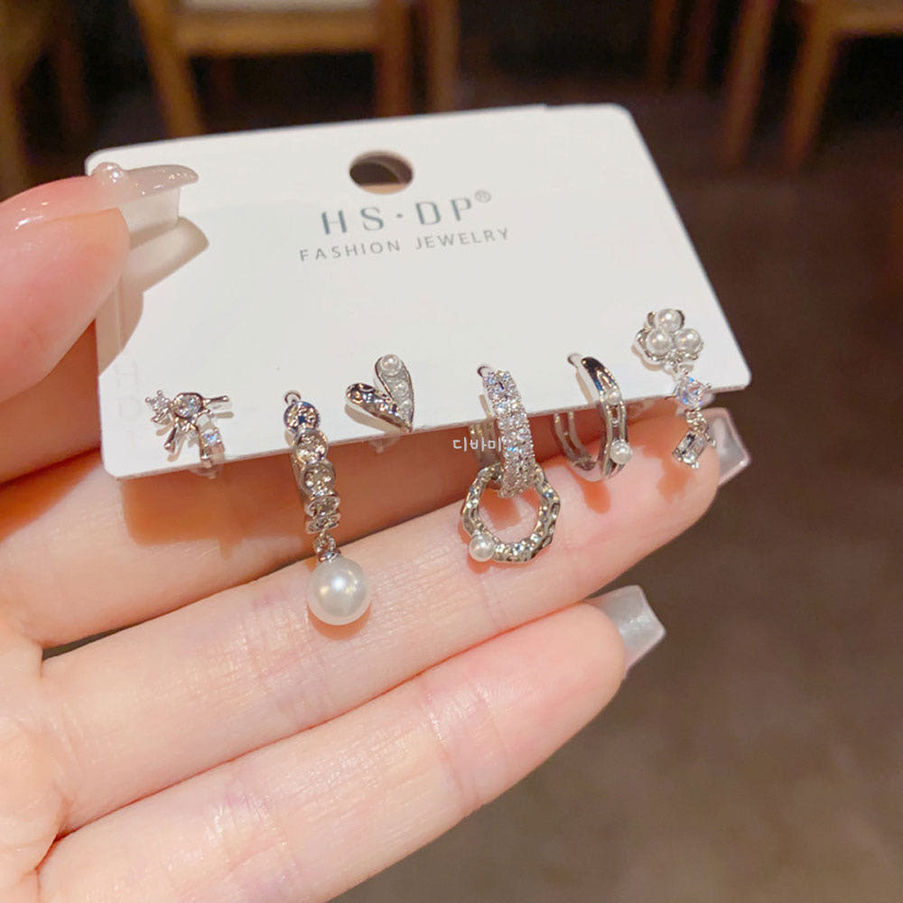 원터치 진주 링귀걸이 세트 14K 하트 큐빅 고급스러운 이어링 - 상세 이미지 5