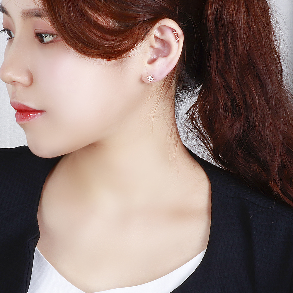 14K 피어싱 볼드 큐빅 커팅 볼 사각 피어싱 귀걸이 귓볼 이미지 7