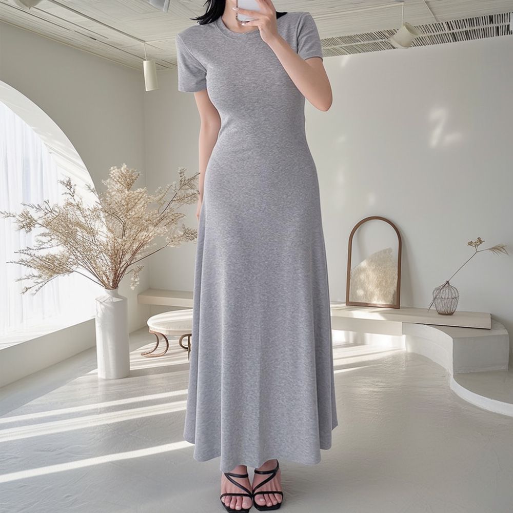 티타쿠 라운드넥 찰랑 반팔 롱원피스 AD0535 - 상품 이미지