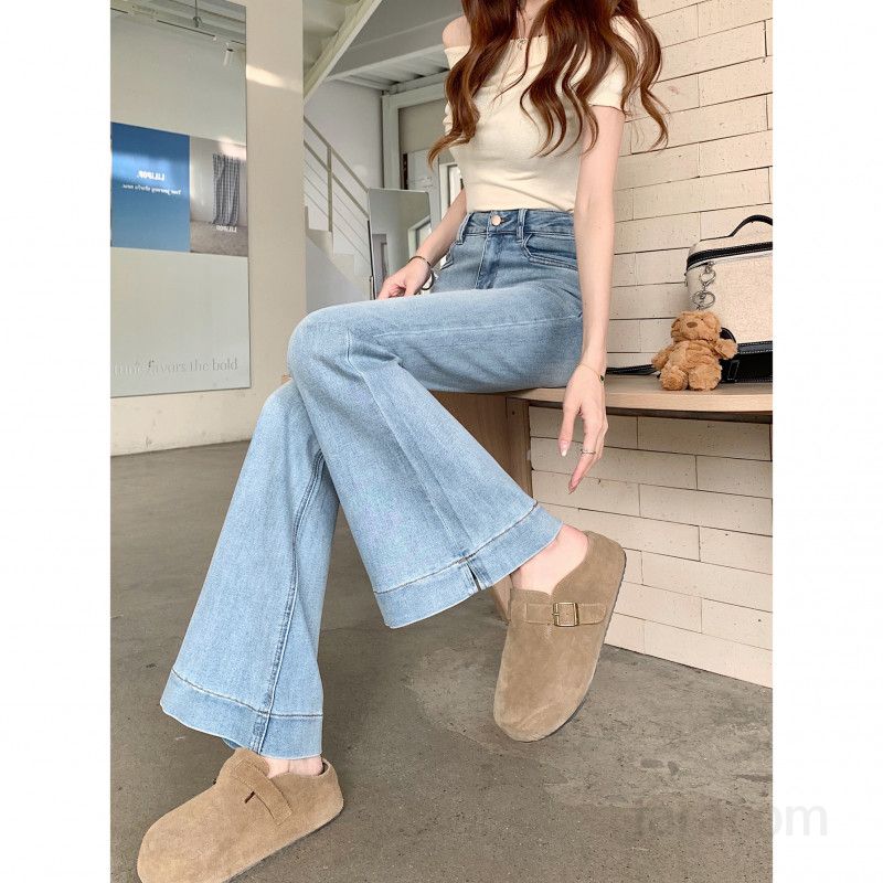 여성 플레어 데님 와이드 팬츠 슬림 핏 여름용 시원한 착용감 데일리 스타일 9부 청바지 캐주얼한 외출용 청바지 - 상세 이미지 4