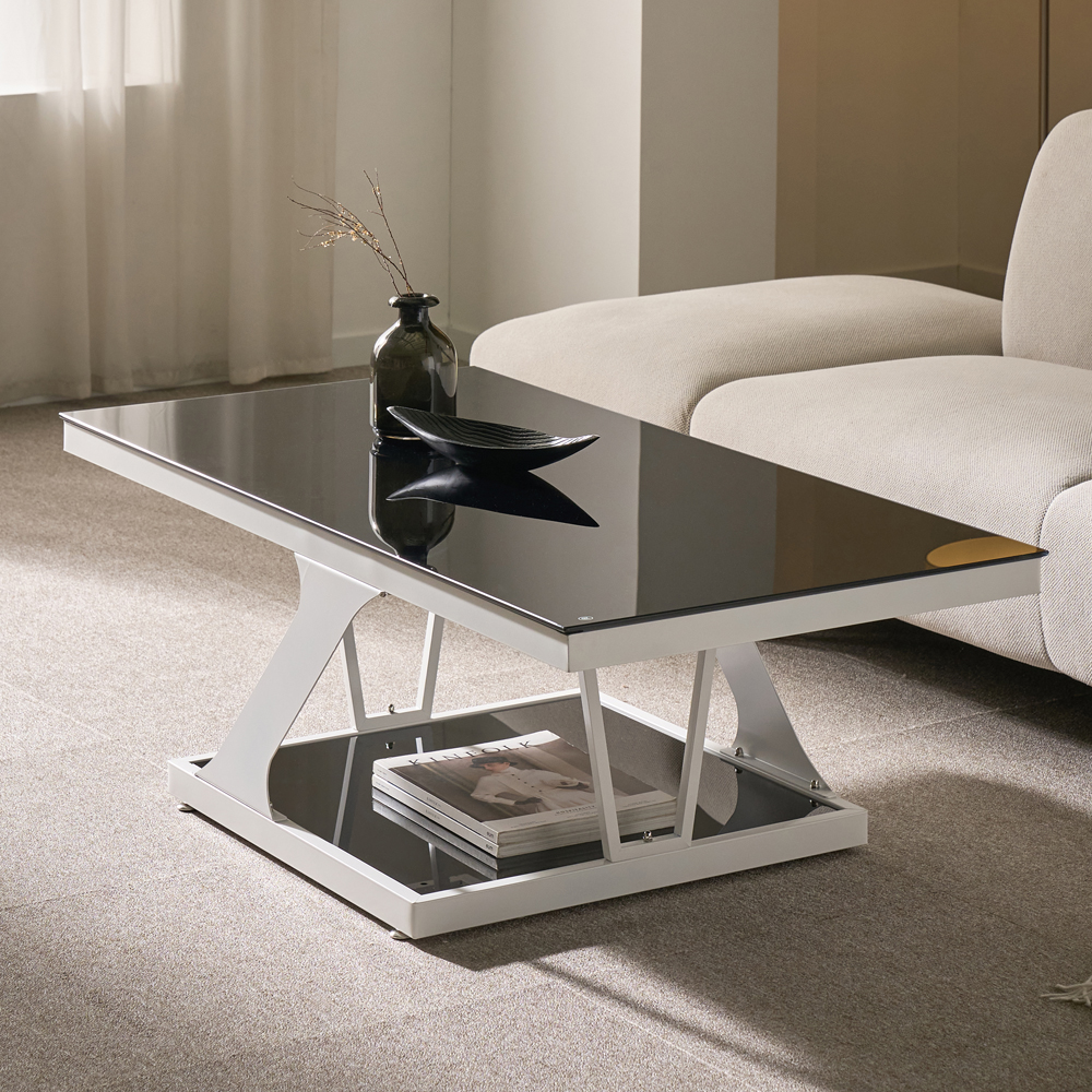 넥서스 2단 강화유리 1200 거실테이블 블랙