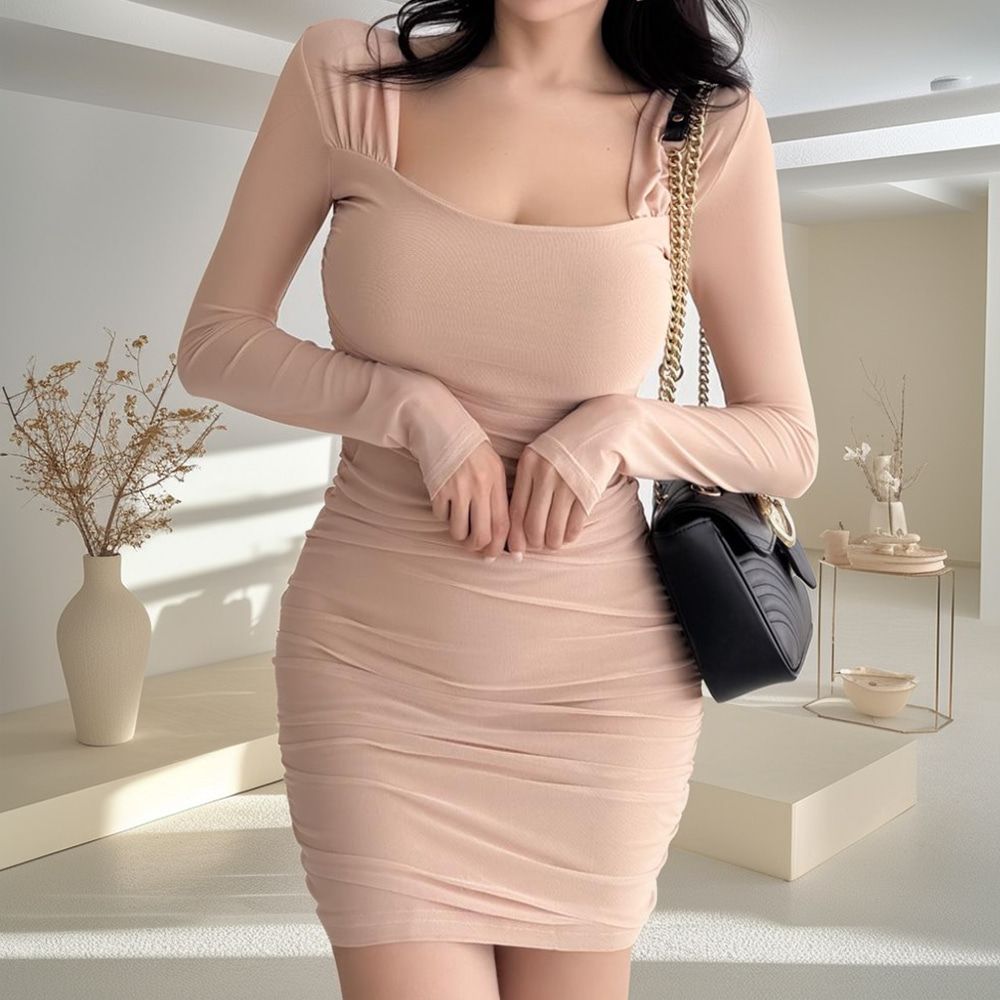 너르보 망사 스퀘어넥 셔링 미니원피스 AD0532 - 상세 이미지 2
