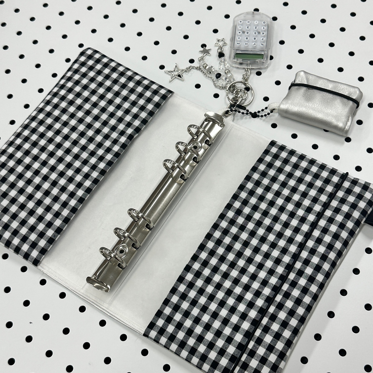 ウィッシュバスケットWBハンドメイドシルバーチェックダイアリーカバー