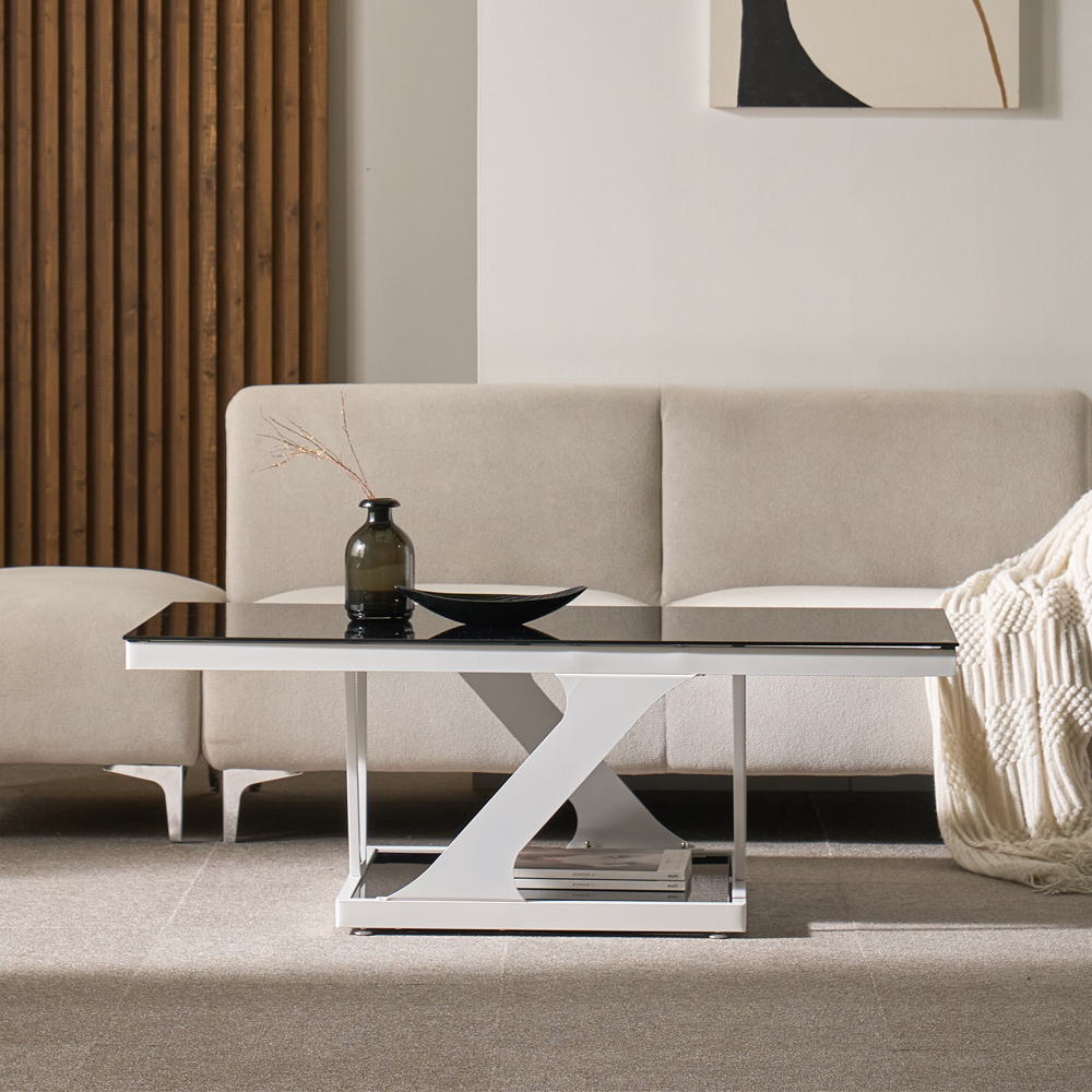 넥서스 2단 강화유리 1200 거실테이블 블랙