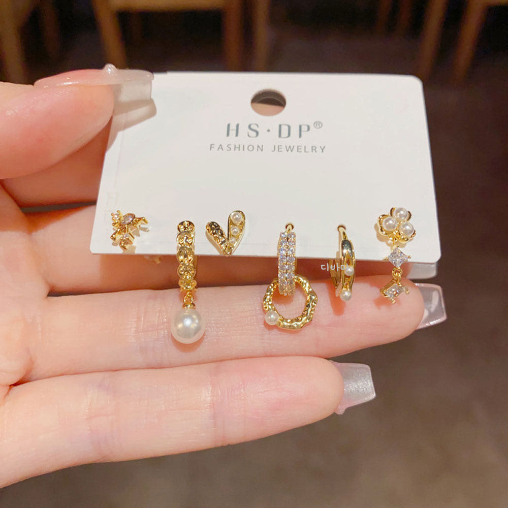 원터치 진주 링귀걸이 세트 14K 하트 큐빅 고급스러운 이어링 이미지 8