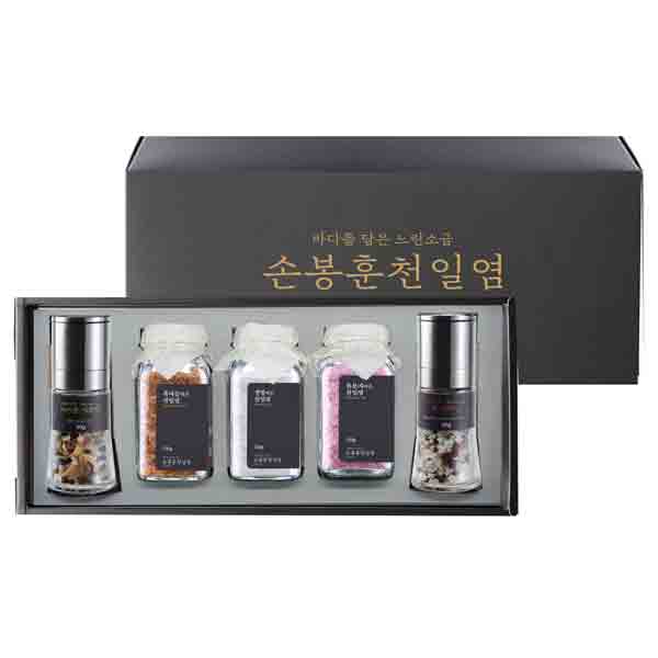 손봉훈 천일염 소금 선물세트 솔트레인보우 그라인더 5종 B 답례품 집들이선물 솔트 - 상품 이미지