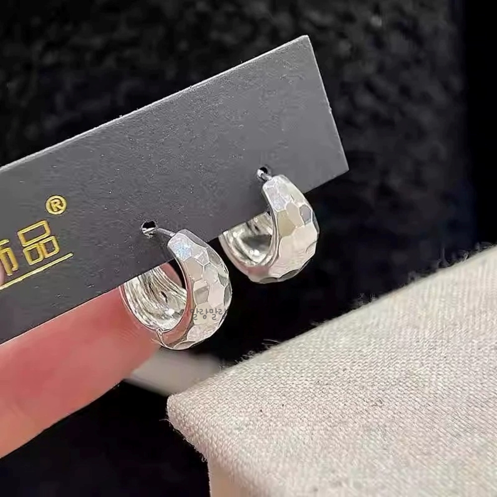 귀여운 실버 컷팅 링 이어링 볼륨 미러볼 원터치 링귀걸이 이미지 6