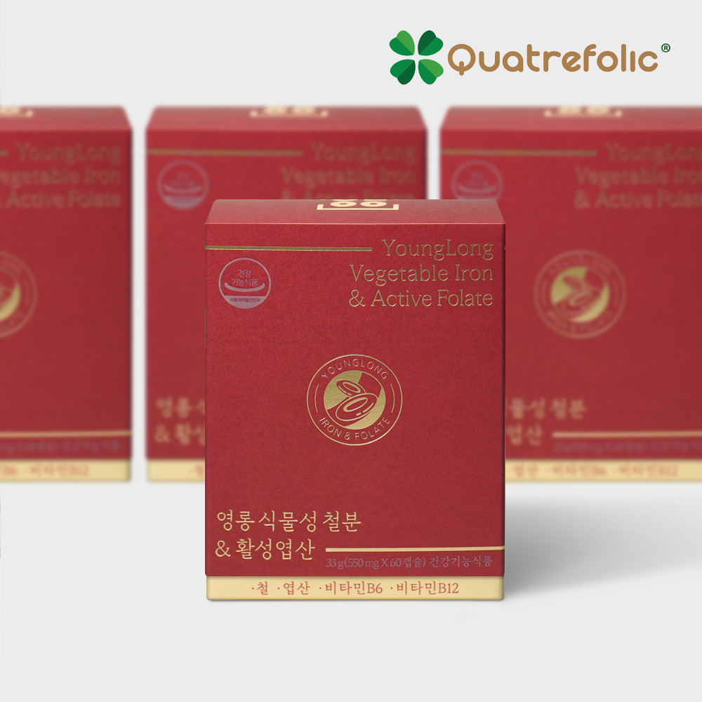 [3+1]영롱 식물성 철분&활성엽산/비건 복합 커리나무잎 철분제 임산부 출산후 NI 음식