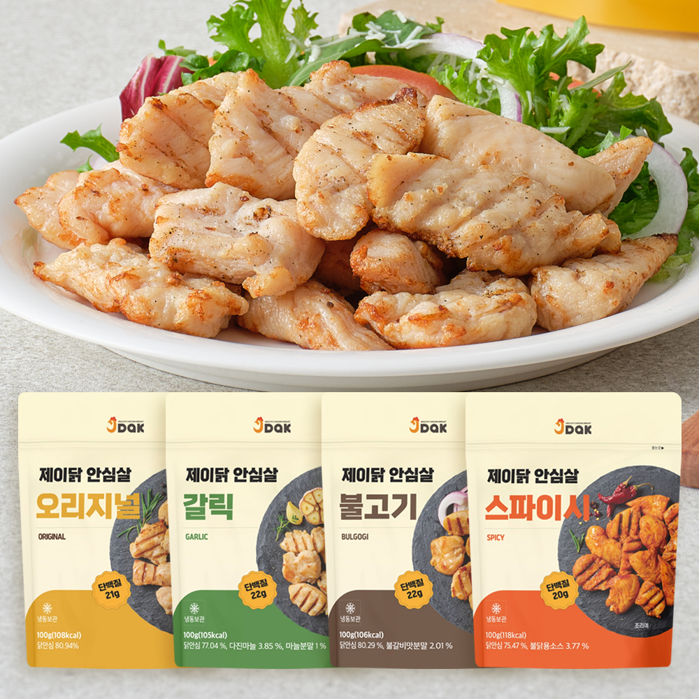 제이닭 닭안심살 100g 30팩 오리지널 갈릭 불고기 스파이시