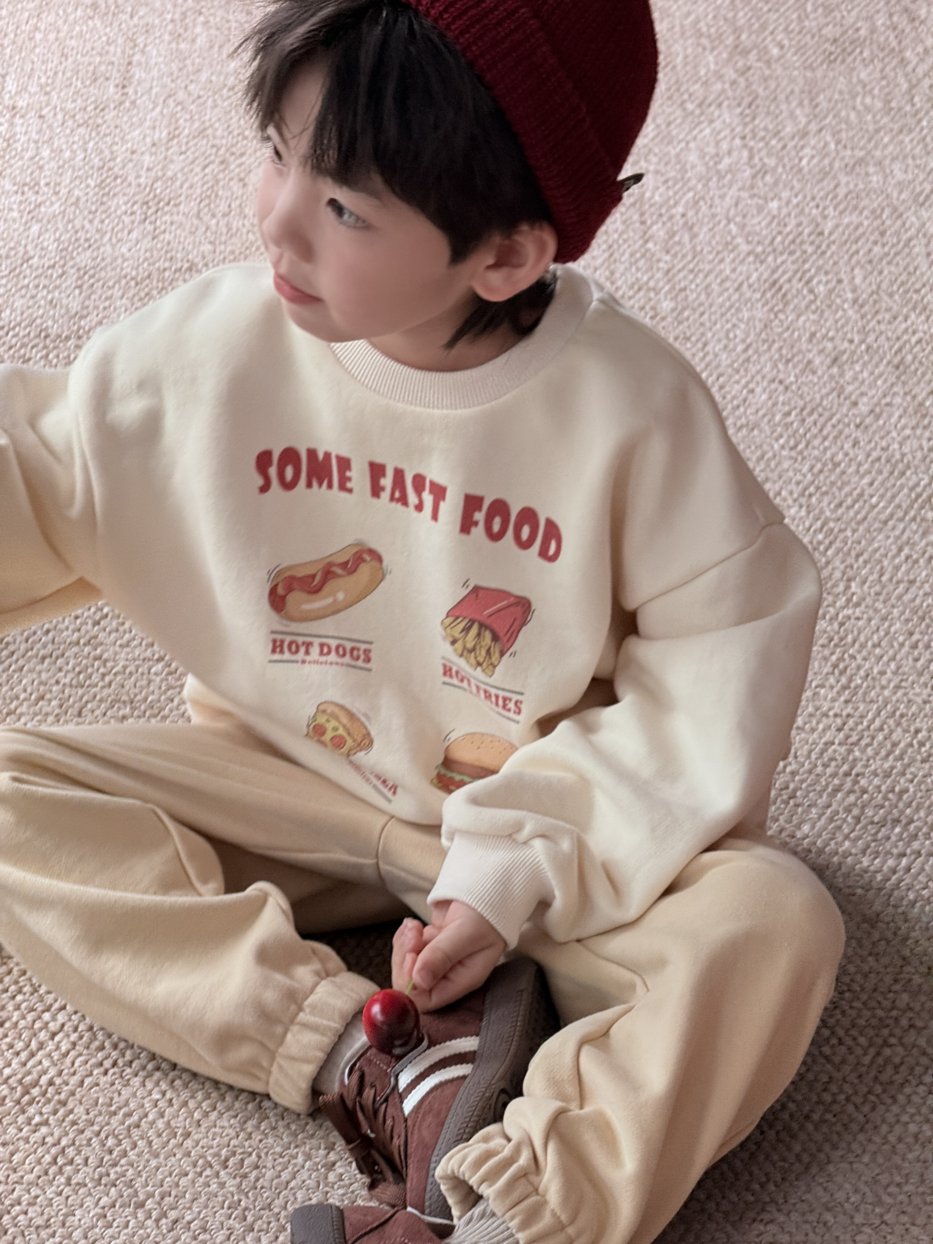 SOME FAST FOOD 프린트 베이직 양기모 맨투맨 유아 주니어 가을 겨울 - 메인 이미지
