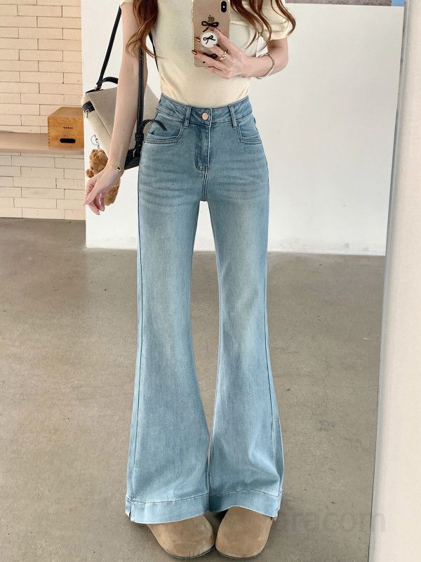 여성 플레어 데님 와이드 팬츠 슬림 핏 여름용 시원한 착용감 데일리 스타일 9부 청바지 캐주얼한 외출용 청바지 - 상세 이미지 2