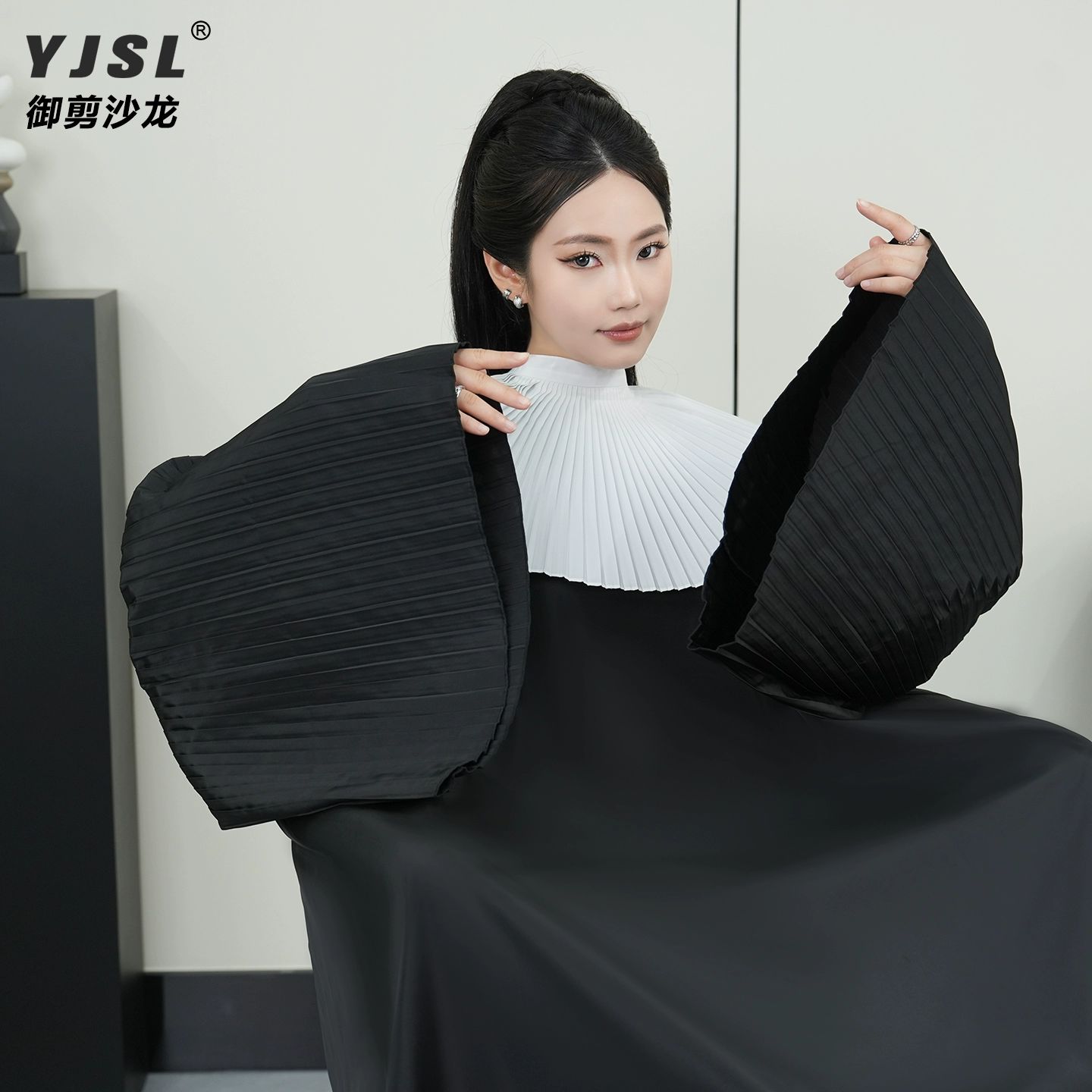 고급 커트보 컷트 보자기 미용실보 가운 미용실 주름 그레이 소매+화이트 피켈 - 상세 이미지 4