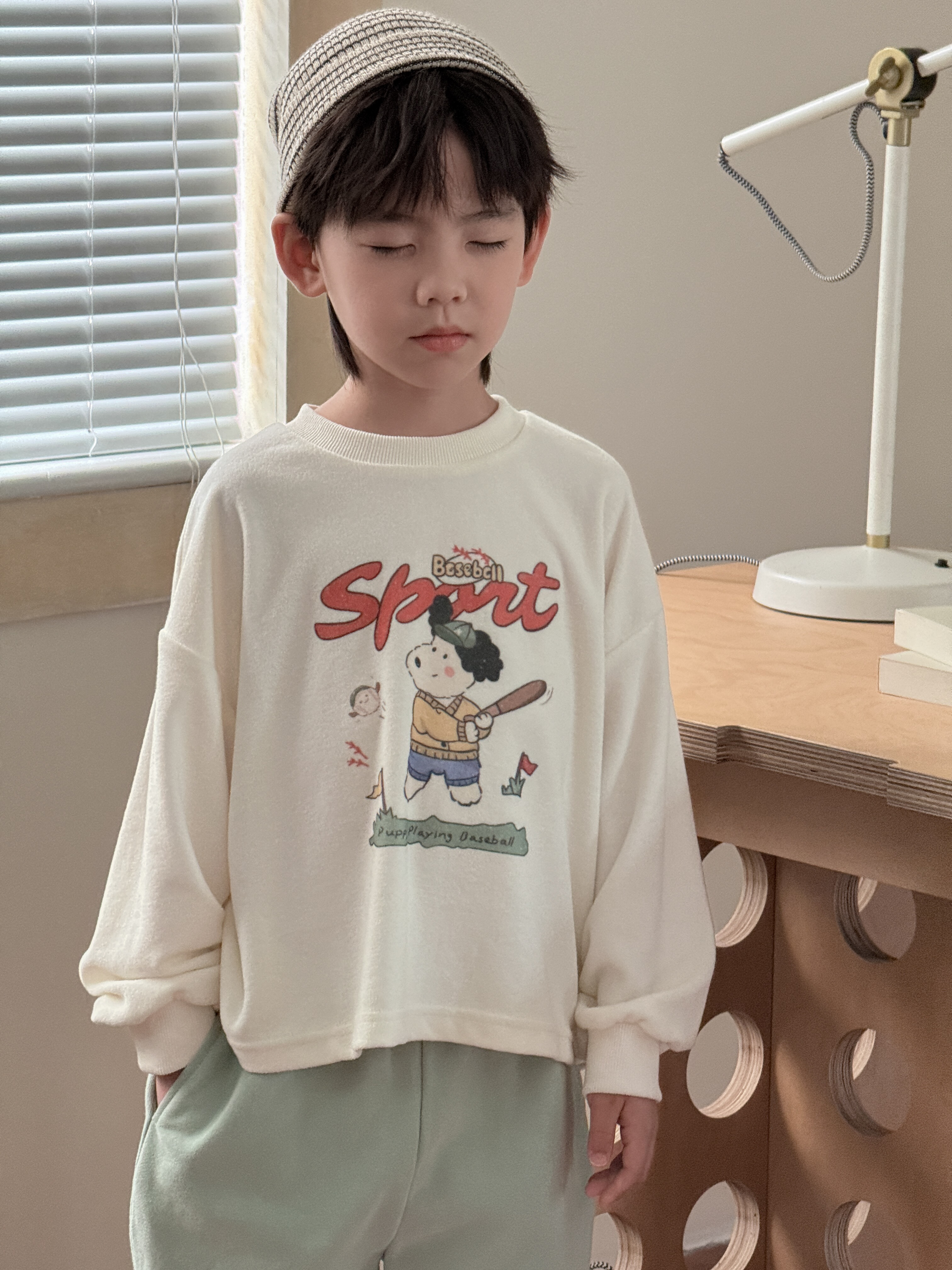 Baseball puppy 프린트 타올지 언발란스 긴팔 티셔츠 유아 주니어 간절기 이미지 6