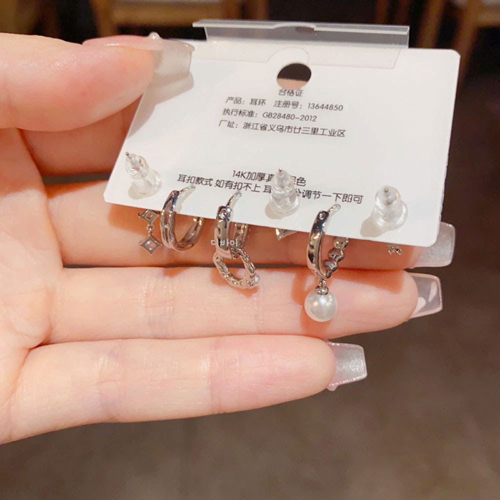 원터치 진주 링귀걸이 세트 14K 하트 큐빅 고급스러운 이어링 - 상세 이미지 2