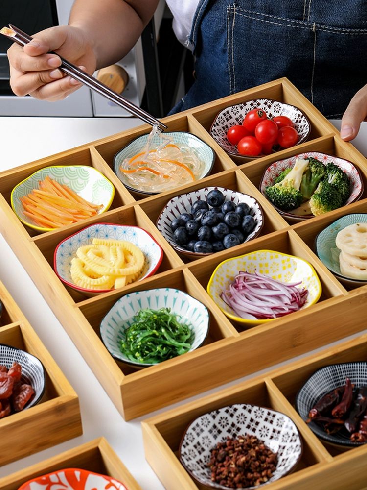 일본 나무그릇 접시 구절판 조합 찻잔 반찬 9칸+접시E - 상세 이미지 3