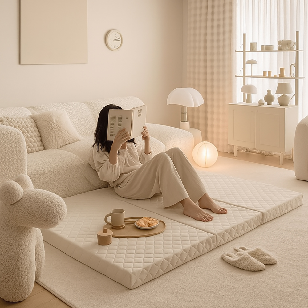 집앤콕 탄탄한 허리에좋은 토퍼매트리스 접이식 침대 바닥 3단 수면매트 MS 8cm