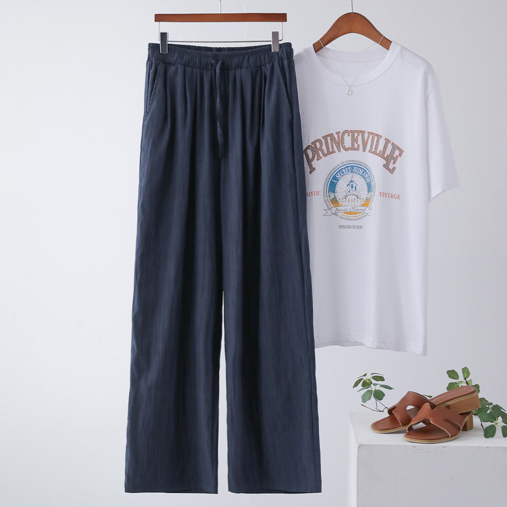 포레인 바스락 세로결 매트 와이드 밴딩 스트링 팬츠 - 상세 이미지 3