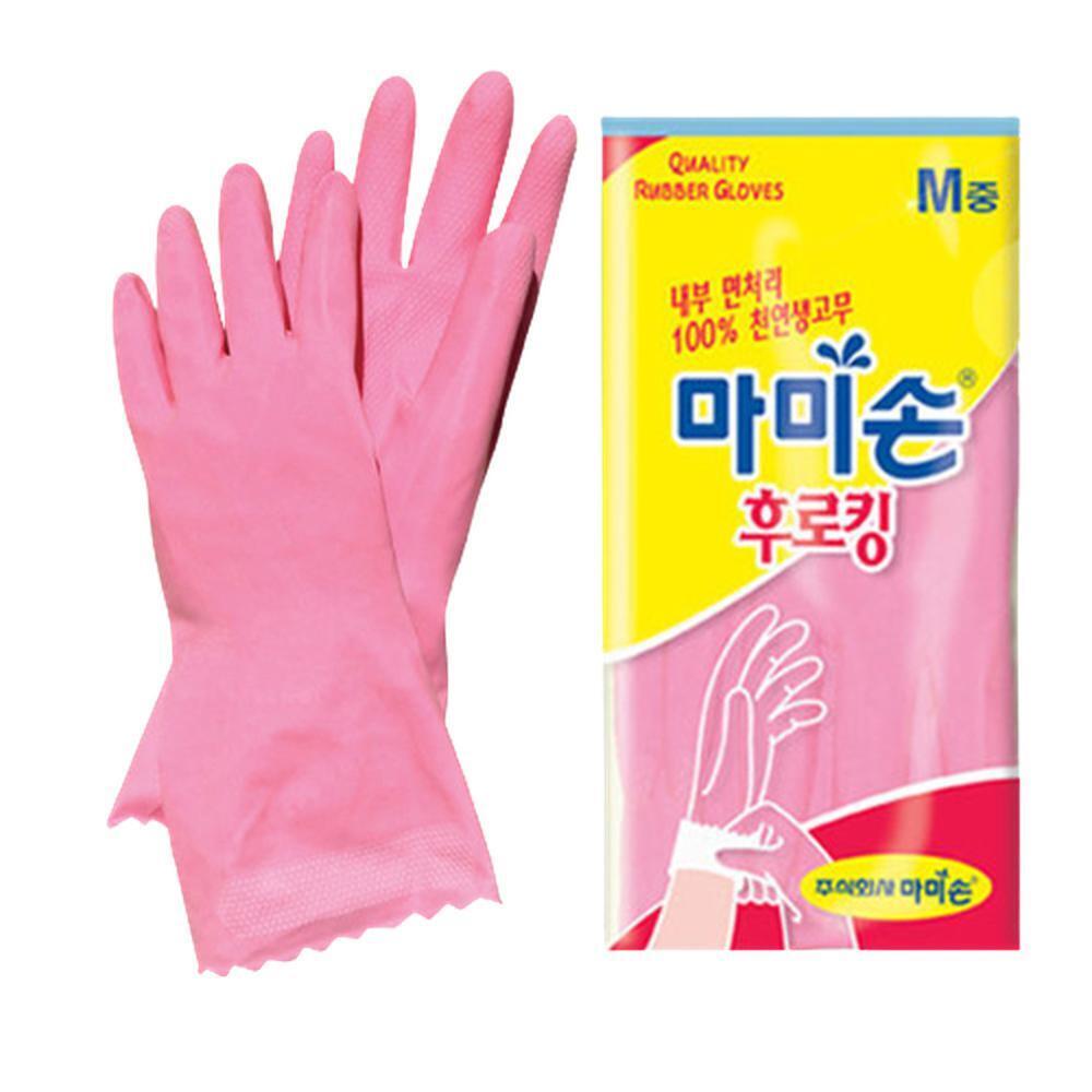 후로킹 안쪽 면코팅 고무장갑 핑크 중형 30cm