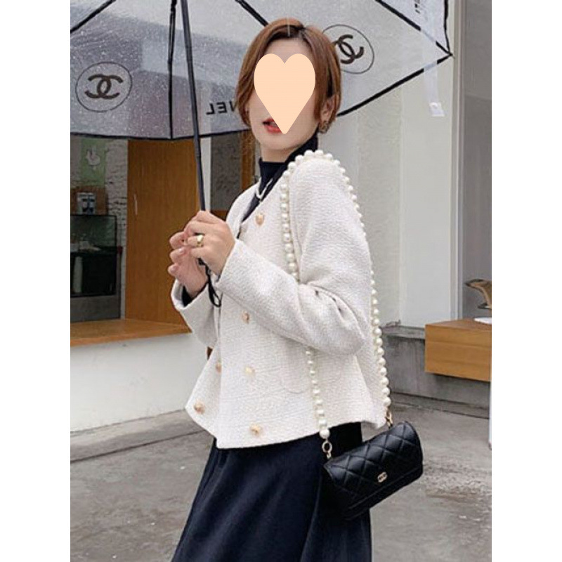여성용 가을 겨울 트위드 자켓 재킷 결혼식 하객룩 베이지화이트 - 상세 이미지 4