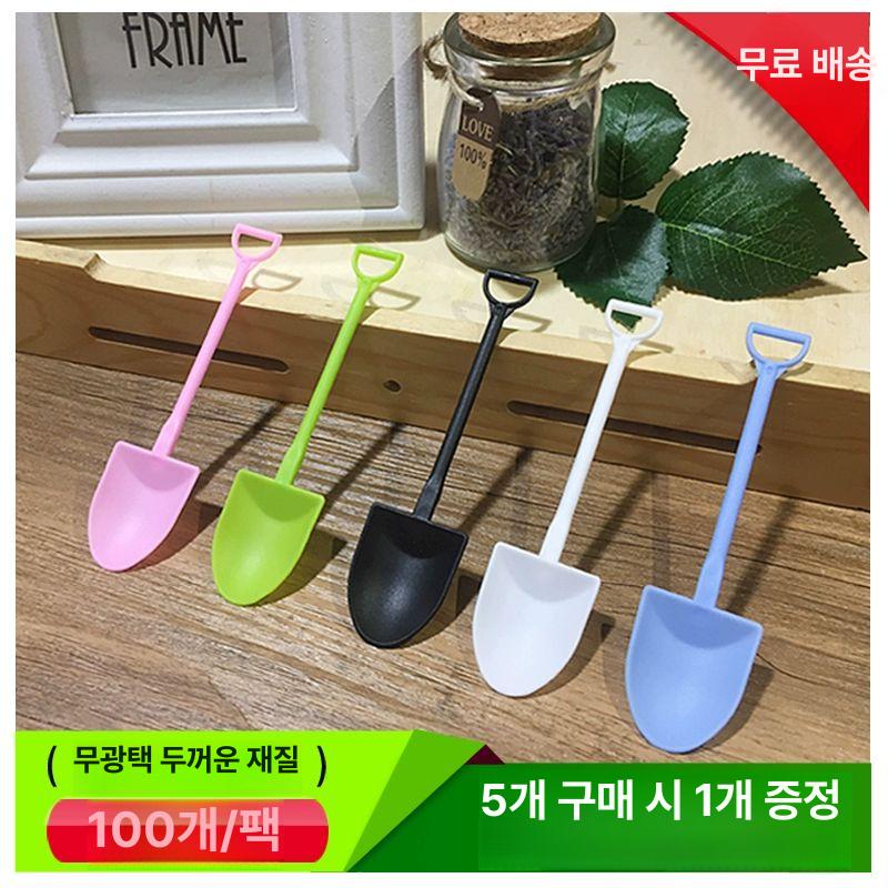 일회용 스푼 삽모양 산포장 디저트 요거트 카페 포장 혼합색 묶음 100개 시 증정 5팩 - 상세 이미지 3