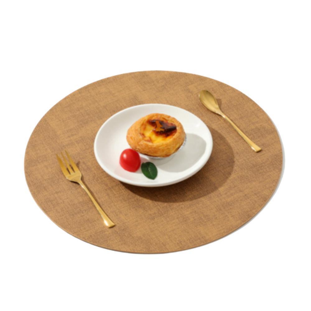 인조 가죽 원형 테이블매트 33cm 물세탁가능 황색