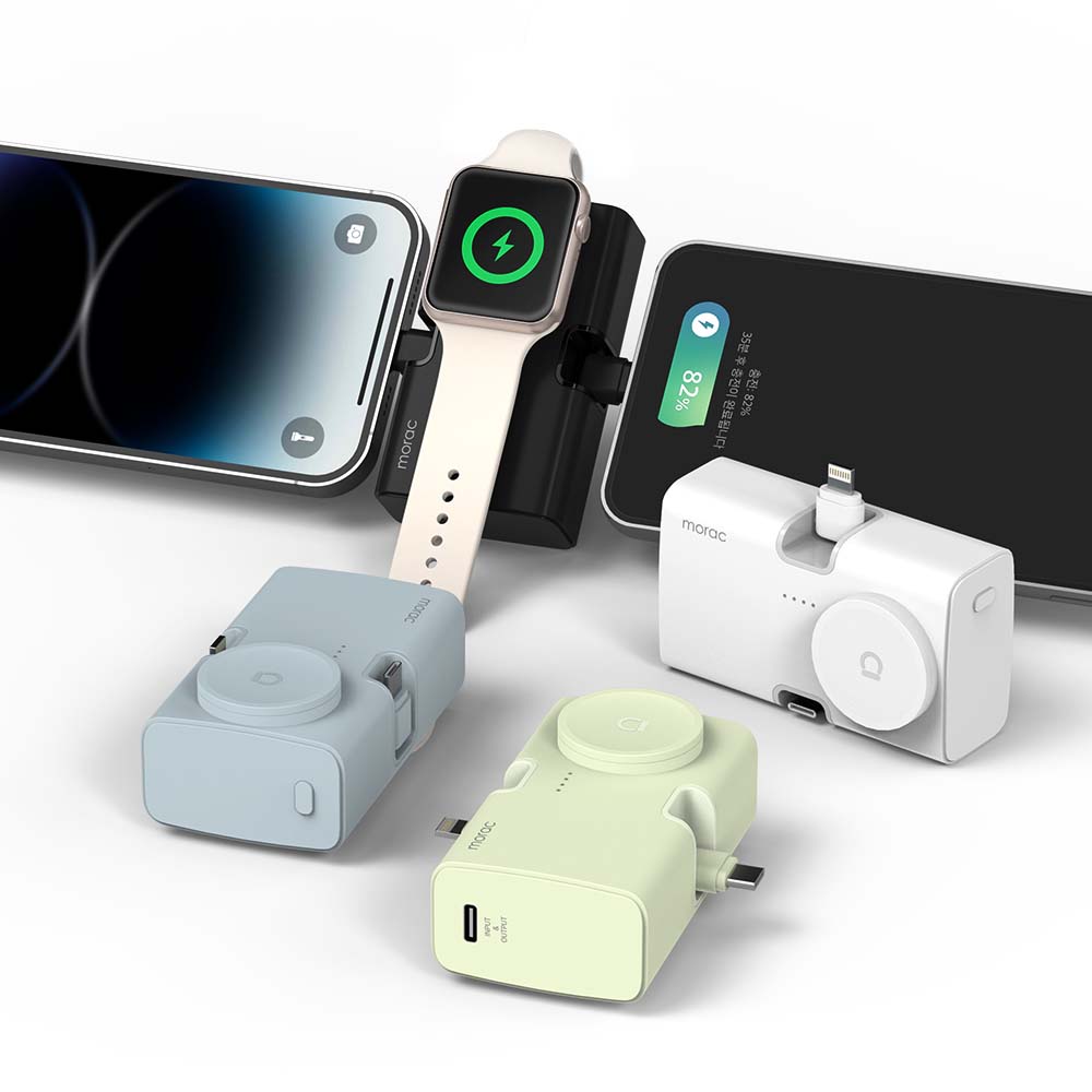 모락 큐잉 4IN1 8핀 C타입 도킹형 애플워치 멀티 보조배터리 5000mAh