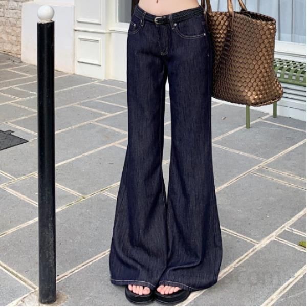 여성 데님 와이드 팬츠 플로어 길이 루즈핏 스트레이트 스타일 약간의 플레어 여름 청바지 캐주얼한 착용감 편안한 외출용 데일리