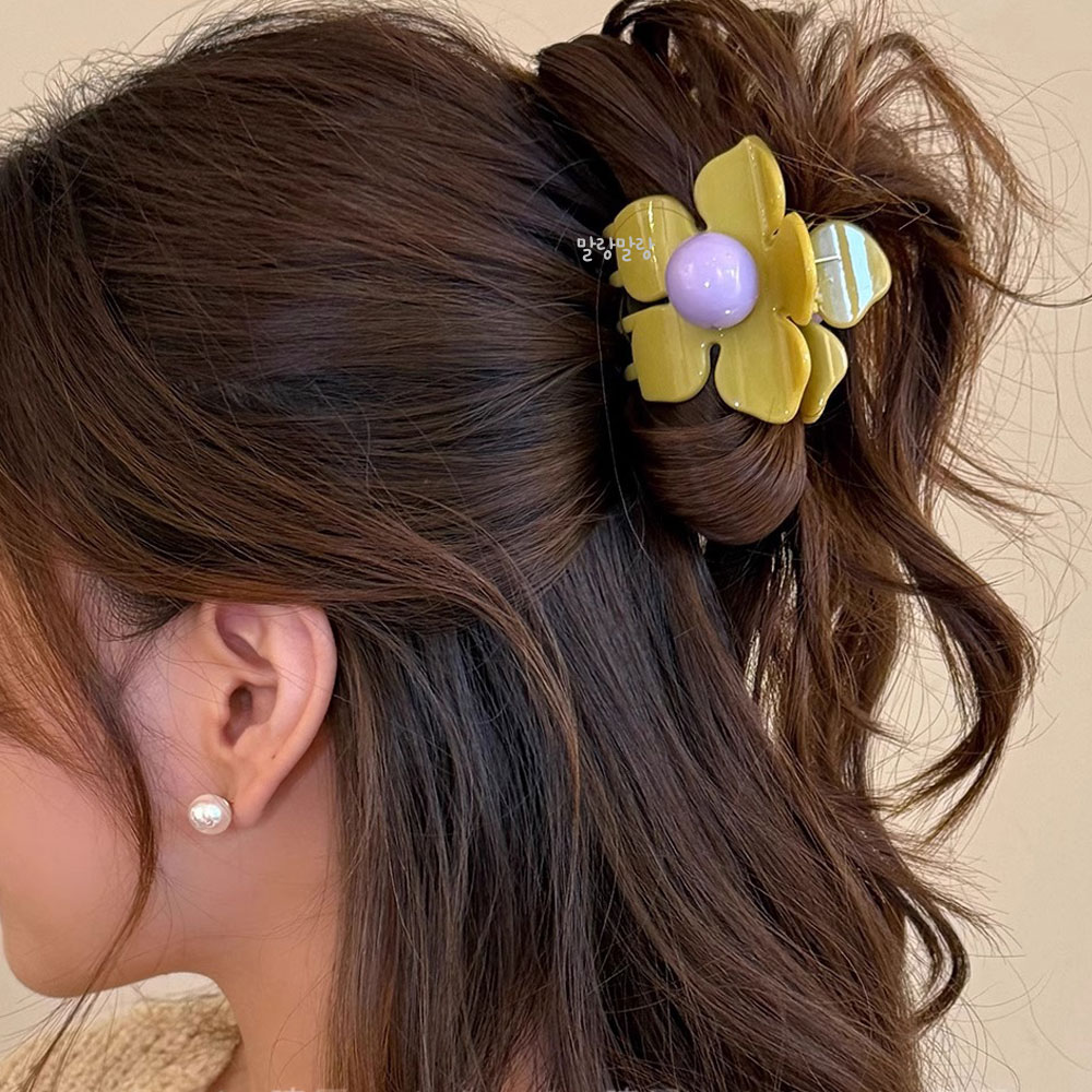 귀여운 플라워 포니테일집게핀 꽃머리핀 반묶음 헤어클립 이미지 6