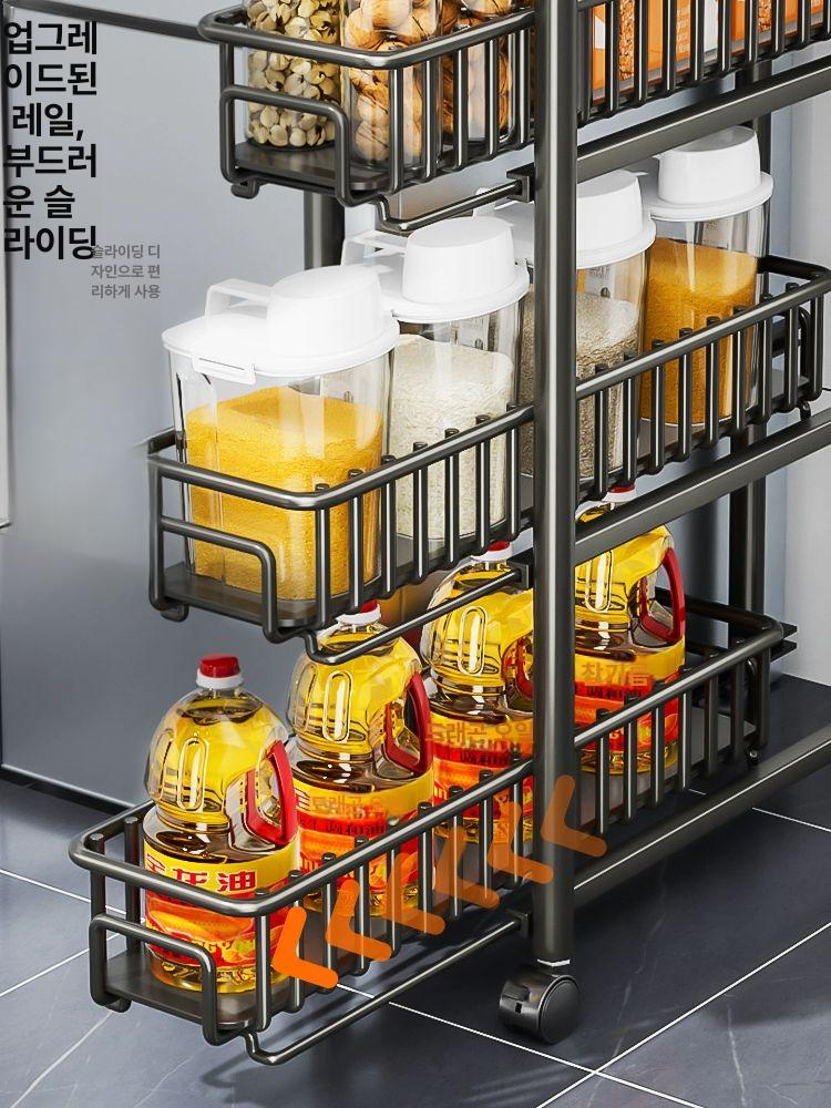 철제 틈새 트롤리 이동식 바퀴달린선반 이동 바퀴 블랙 4층 서랍형 15폭 조립불필요 - 상세 이미지 4