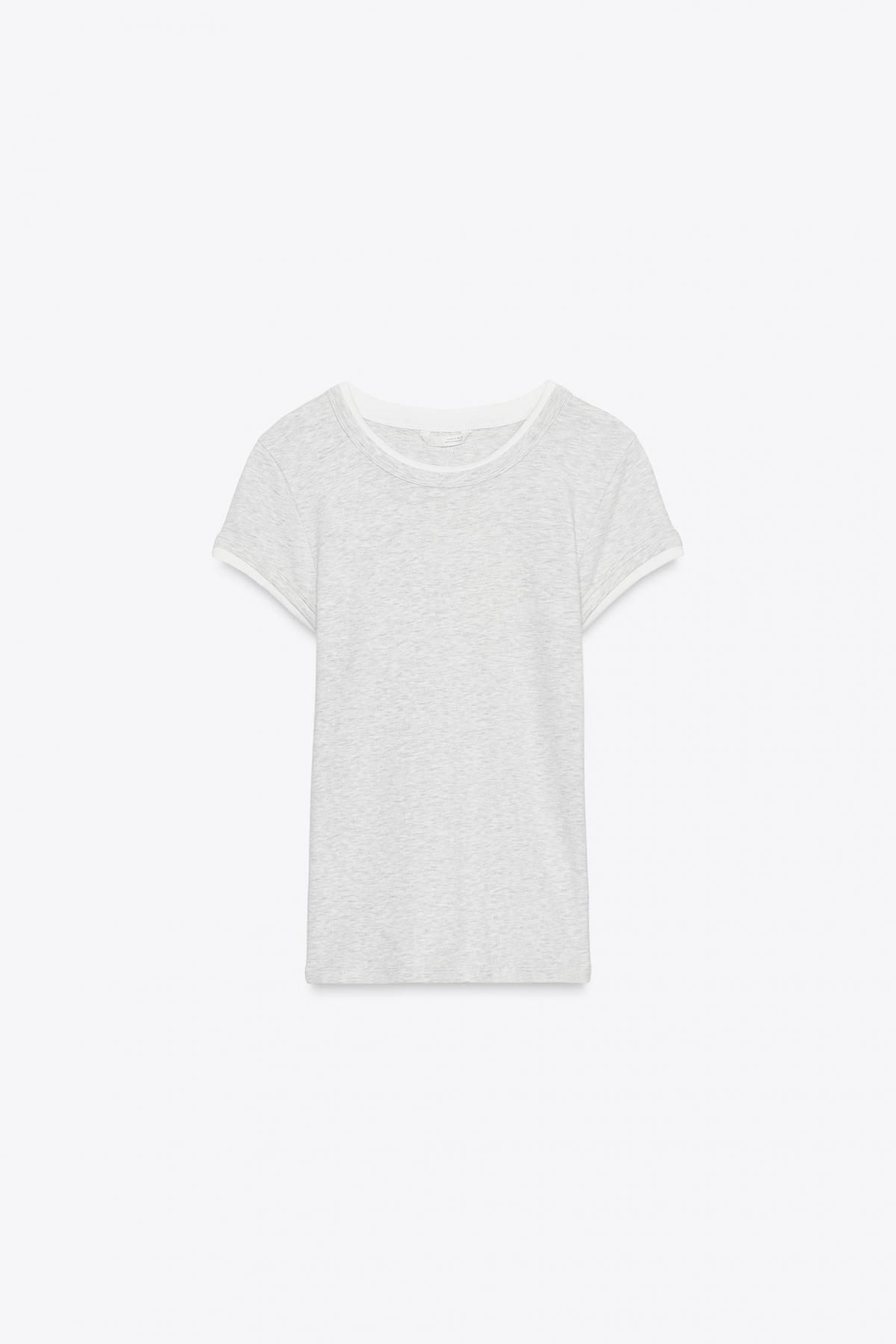 자라 모달 더블 레이어드 라운드넥 반팔 티셔츠 3641/626 GREY MARL - 메인 이미지