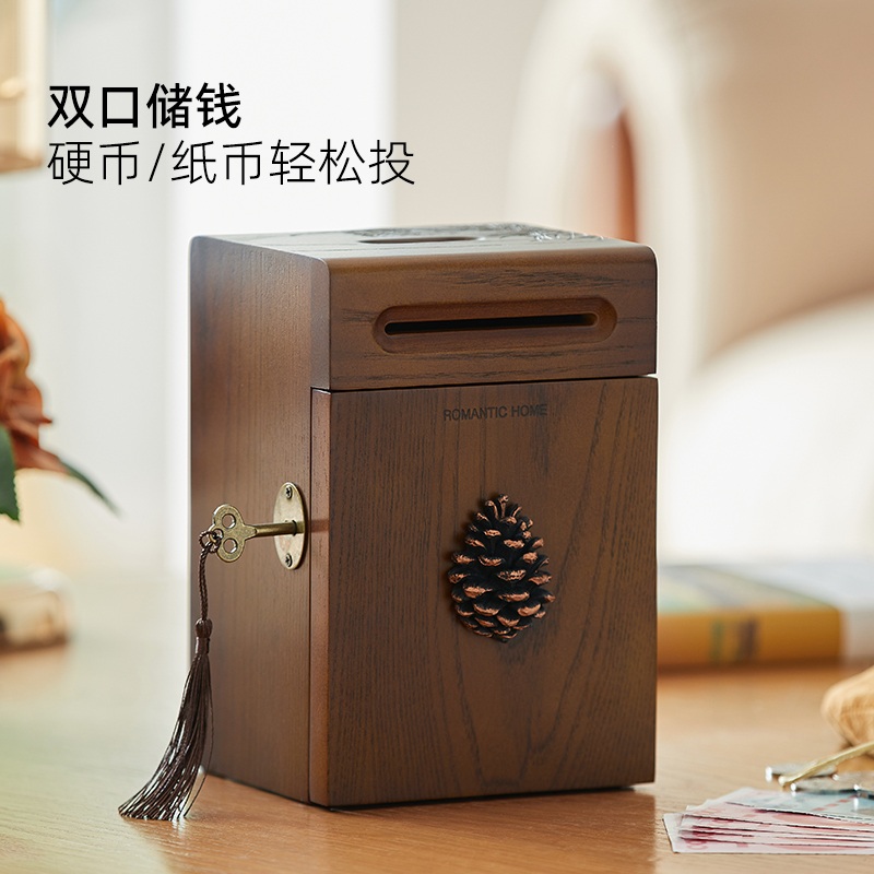 잠금기능 나무 저금통 단단한 비상금 조립 걸쇠 - 상세 이미지 3
