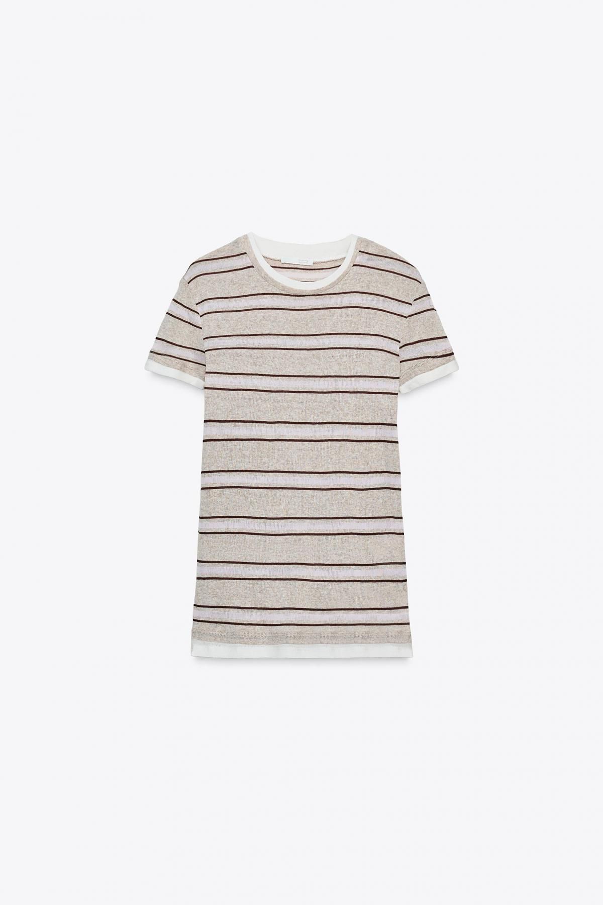 자라 스트라이프 레이어드 반팔 티셔츠 5644/827 ECRU / BROWN - 메인 이미지
