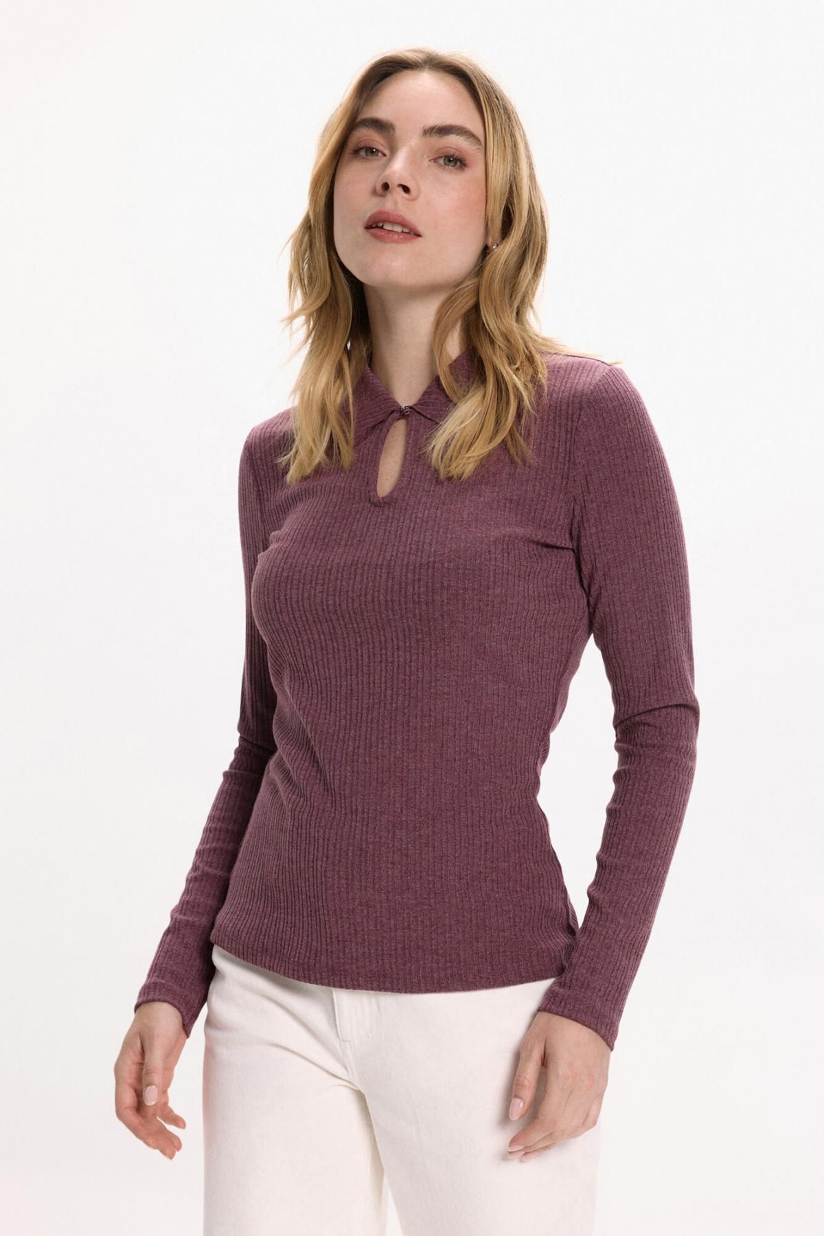 빌라 소프트 골지 폴로넥 긴팔 티셔츠 7762351 MORADO - 상세 이미지 2