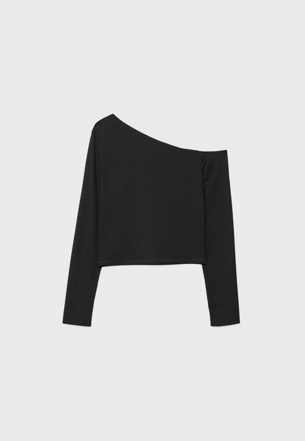 스트라디바리우스 비대칭 숄더 폴리아미드 긴팔 티셔츠 8688/727 BLACK - 상품 이미지