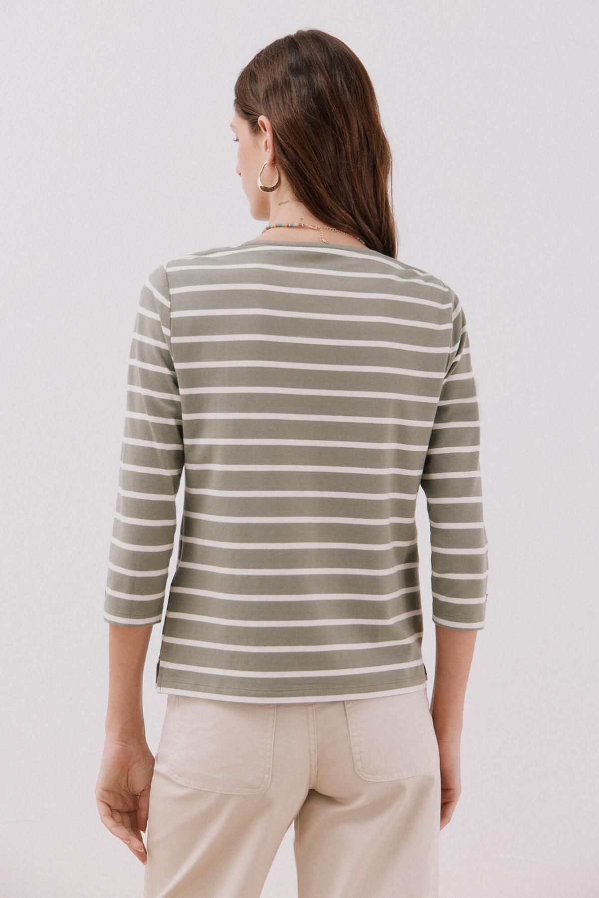 꼬르떼피엘 스트라이프 보트넥 프렌치슬리브 티셔츠 6322483 ESTAMPADO VERDE - 상세 이미지 5