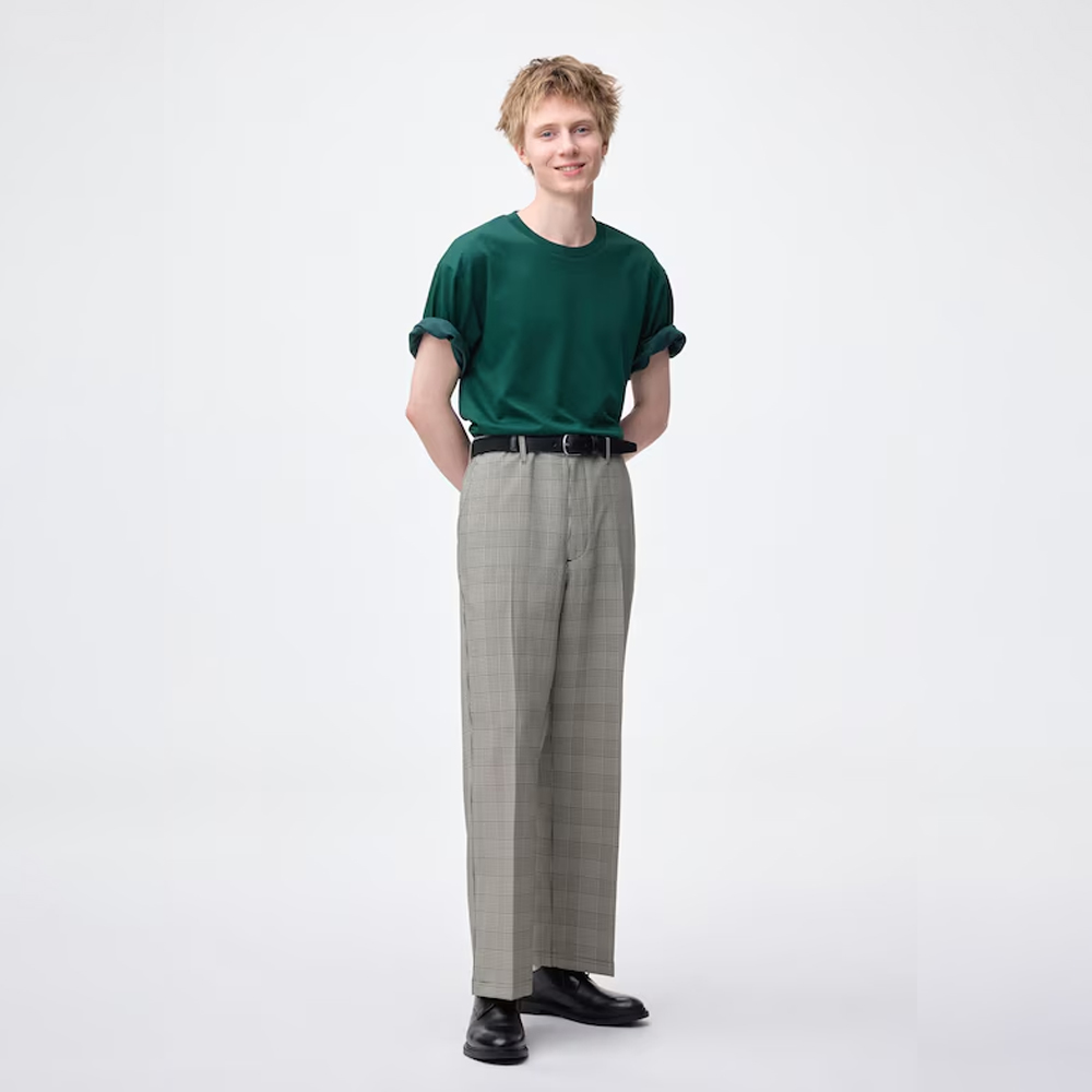 지유 바지 와이드 체크 슬랙스 EC 팬츠 358517 - 상품 이미지