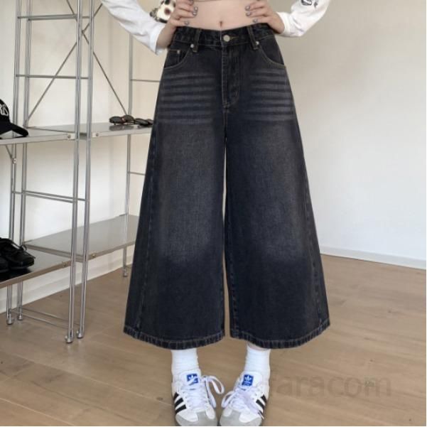 여성 블랙 데님 팬츠 루즈핏 스트레이트 와이드 레그 레트로 스타일 여름 청바지 데일리 캐주얼 시원한 착용감 편안한 외출용 패션