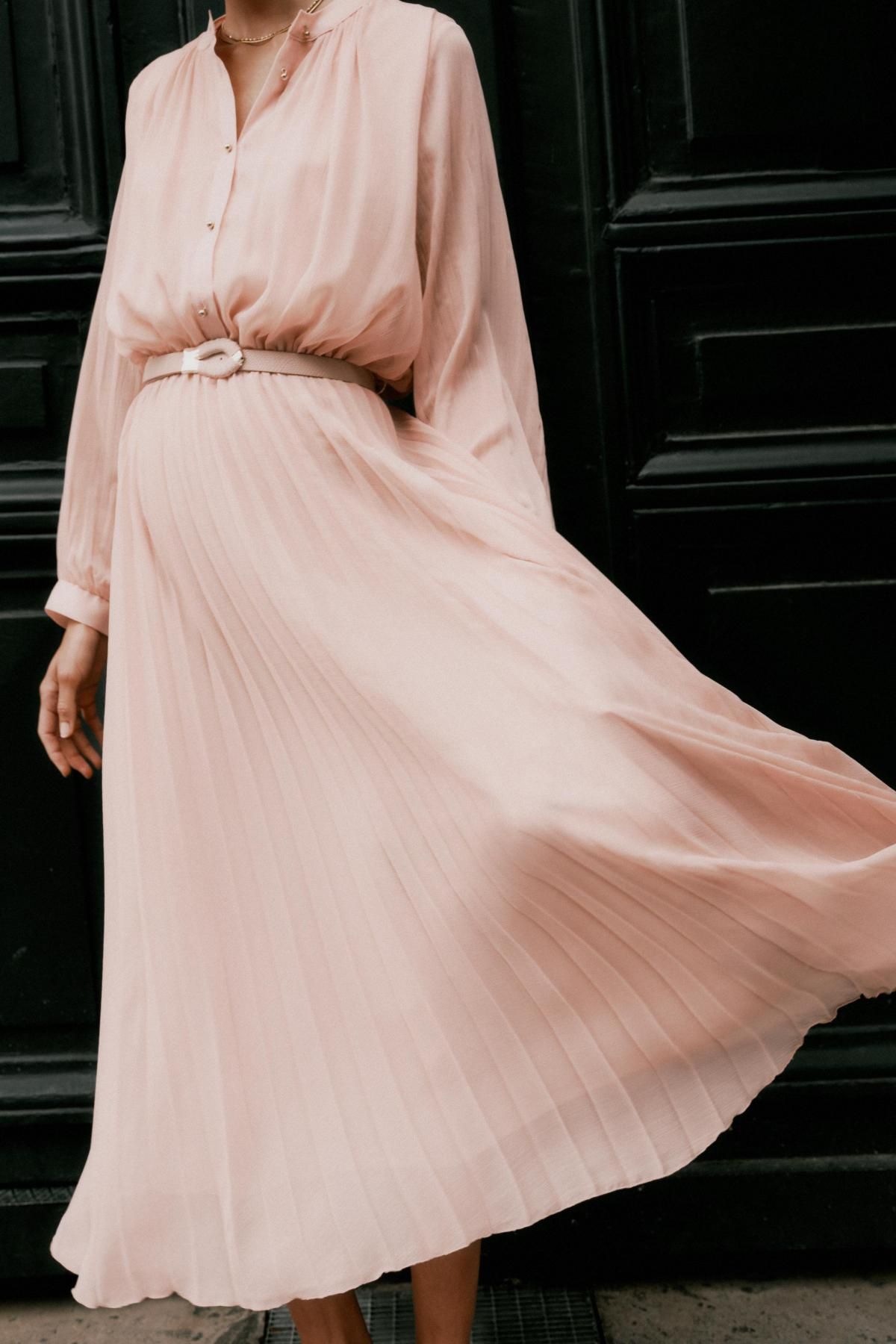 자라 페미닌 플리츠 미디 벨트 원피스 3897/096 BEIGE-PINK - 상세 이미지 5