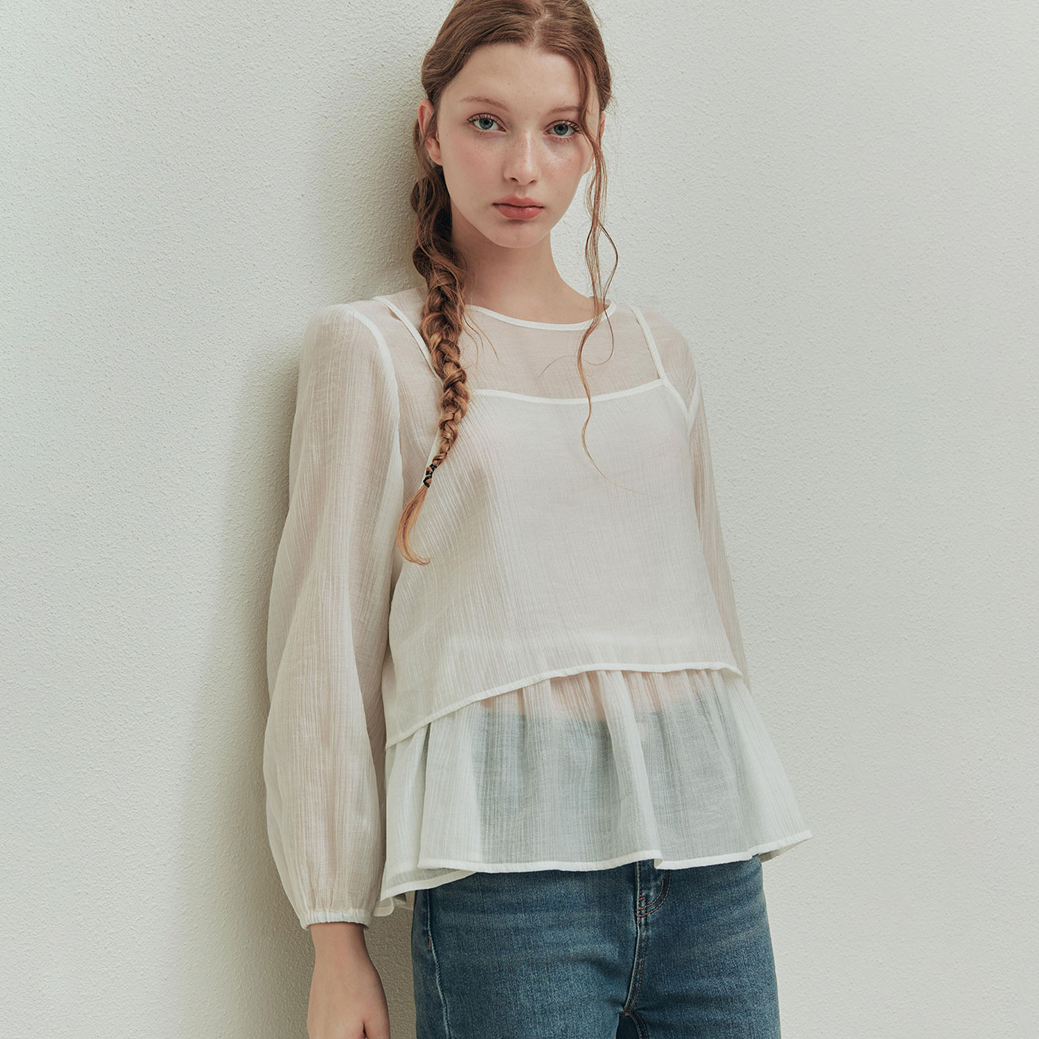[제로스트릿] 비올라 레이어드 블라우스 VIOLA LAYERED BLOUSE / IVORY - 상품 이미지