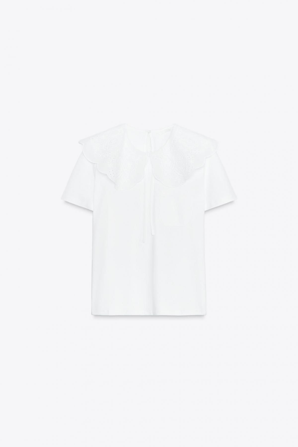 자라 러블리 피터팬카라 자수 반팔 티셔츠 1165/808 WHITE - 메인 이미지