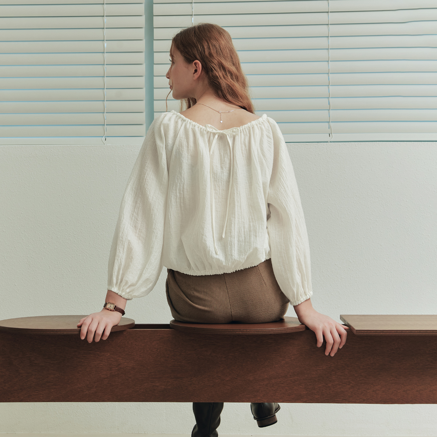 [제로스트릿] 블리스 셔링 블라우스 BLISS SHIRRING BLOUSE / CREAM - 상세 이미지 2