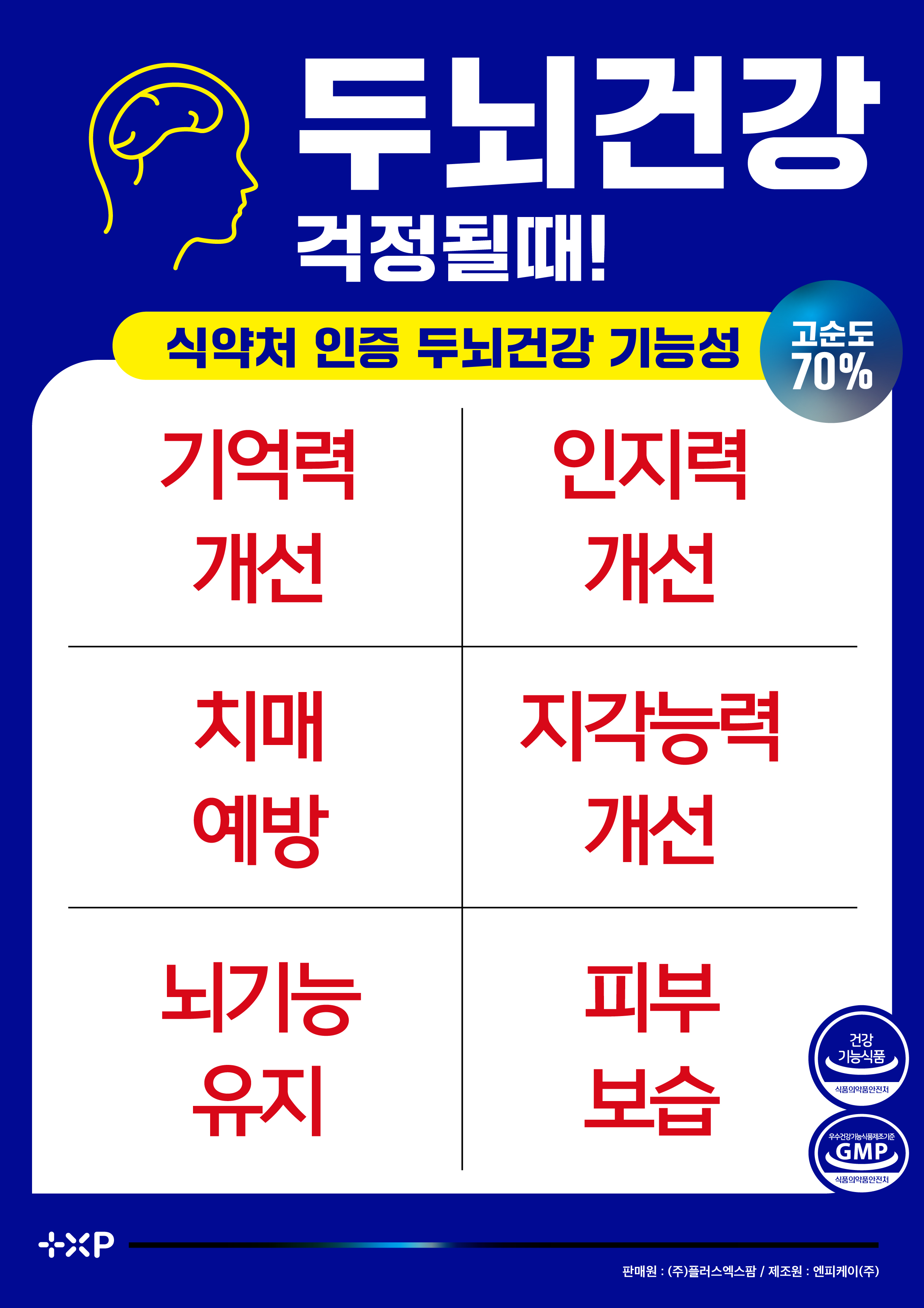 인지력 브레인 케어 포스파티딜세린 노화 인지력 개선 자외선 손상 피부보습 60캡슐 x 3개 - 상세 이미지 3