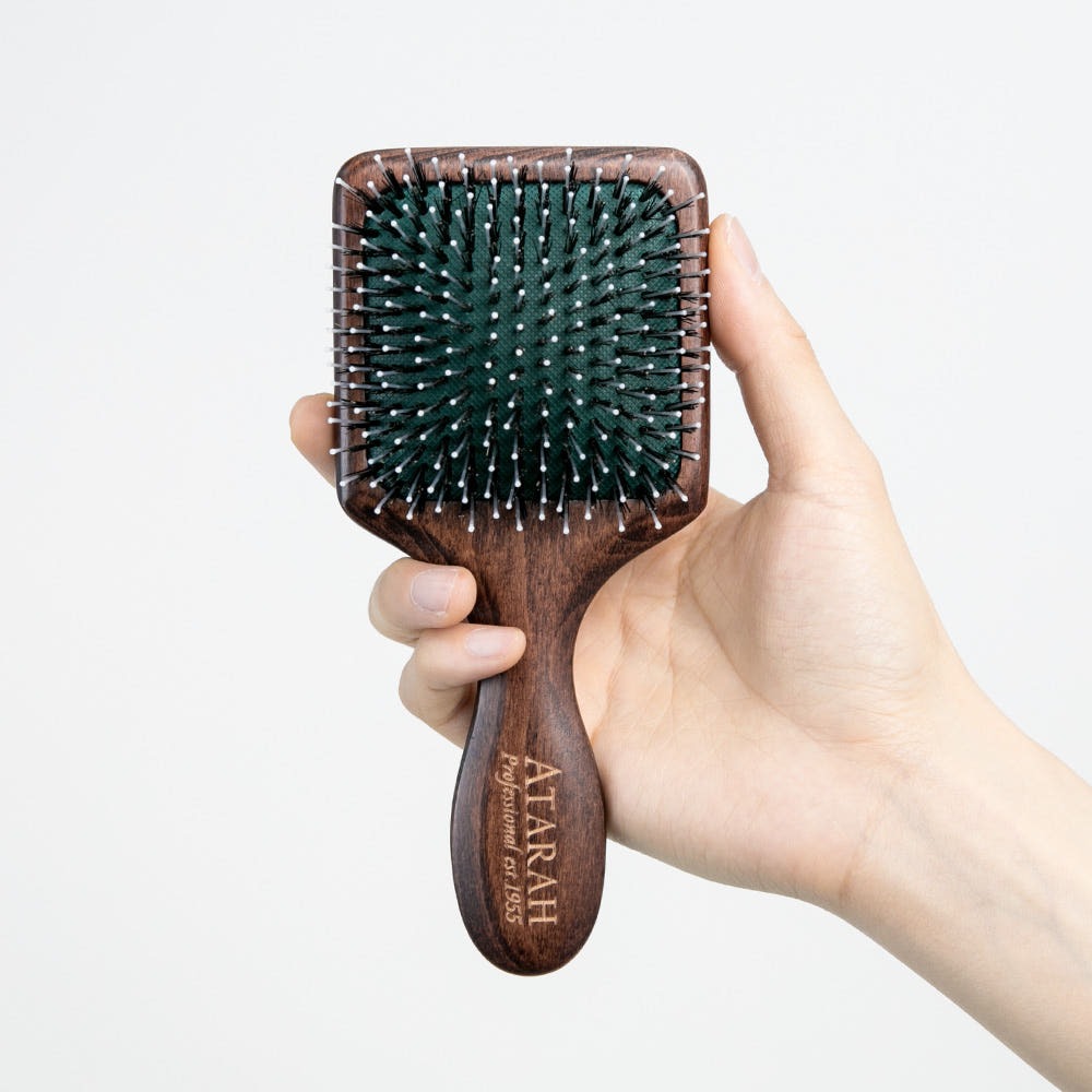 아타라 우드 스퀘어 돈모쿠션 헤어브러쉬 휴대용 미니 두피마사지 나무 머리빗 뿌리볼륨 앞머리
