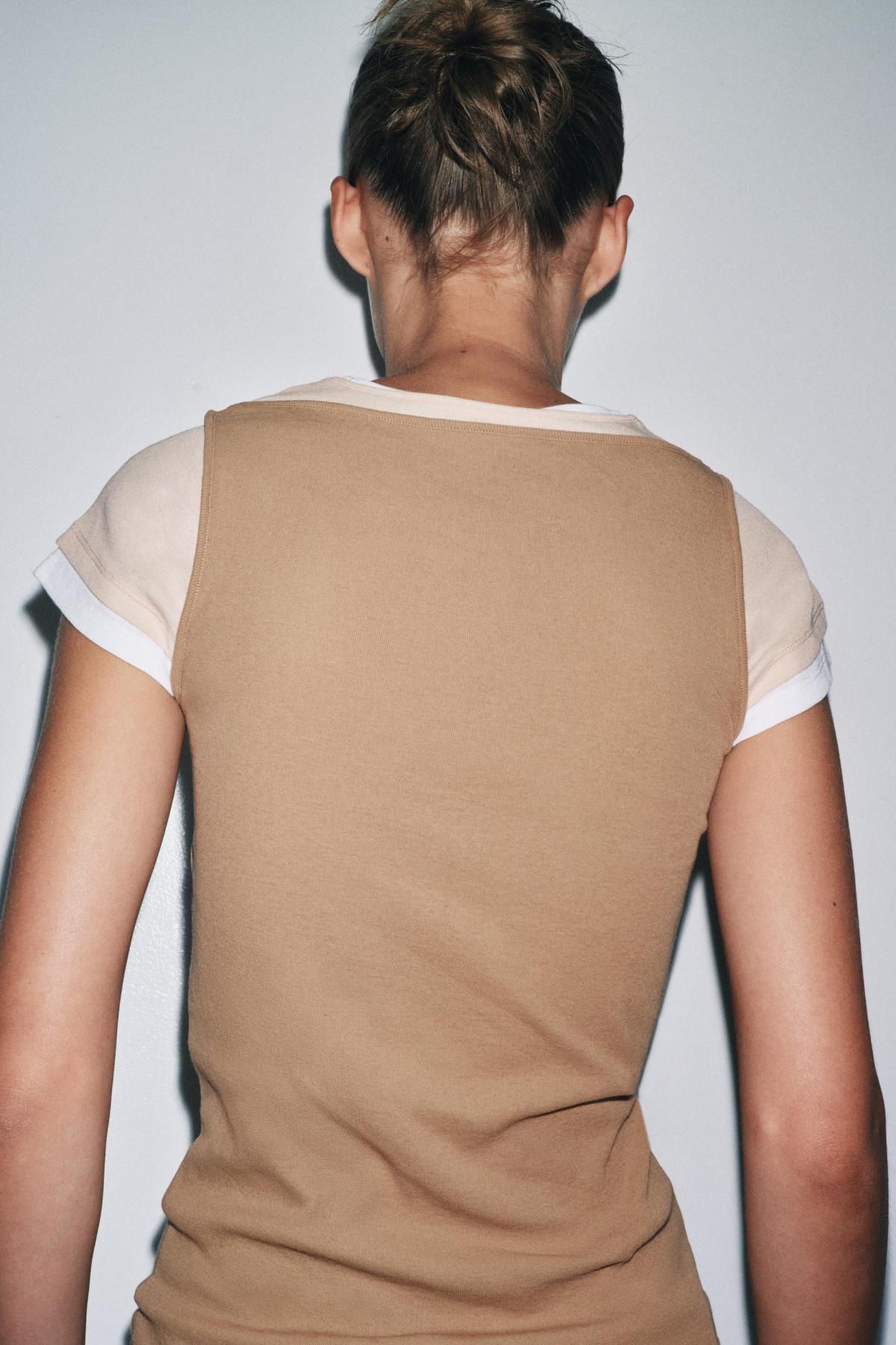 자라 레이어드 슬림핏 라운드넥 반팔 티셔츠 4786/452 LIGHT BROWN - 상세 이미지 5