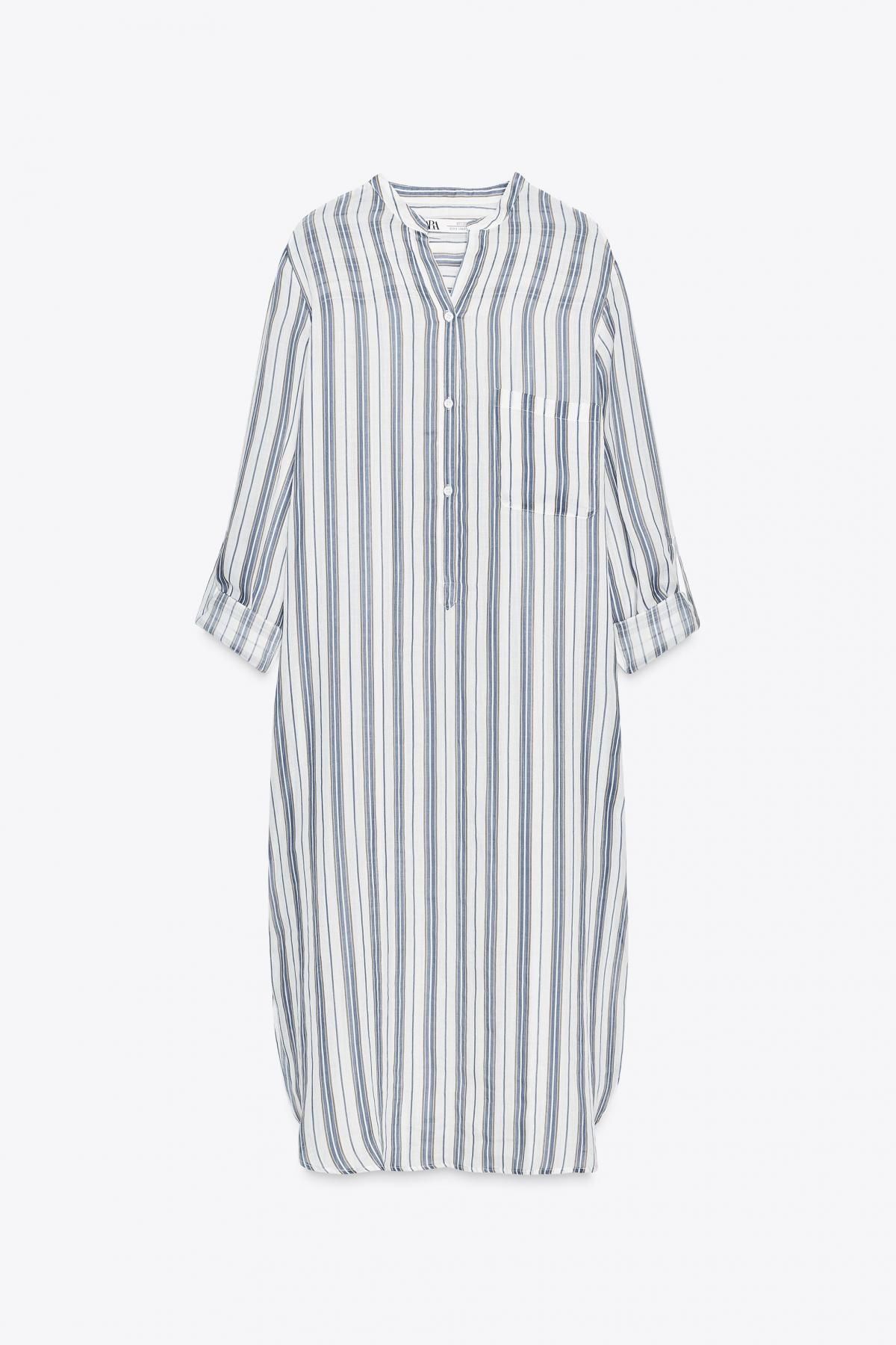 자라 린넨 라미 스트라이프 롱 셔츠 원피스 3719/727 BLUE/WHITE - 메인 이미지