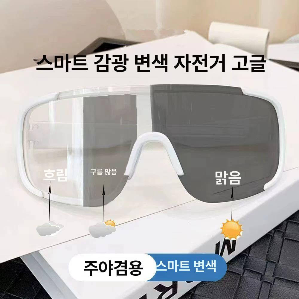 사이클링 안경 고글 자전거 큰 얼굴 야간 라이딩 주야간 겸용 선글라스 방풍 변색 방지 스포츠 스키 흰테금색방풍차양가방+안경천 포함 - 상세 이미지 3