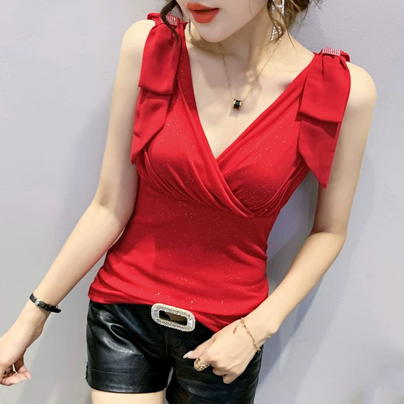 라인댄스복 민소매 상의 밸리 살사 단체복 방송댄스 빨간색 XL - 상품 이미지