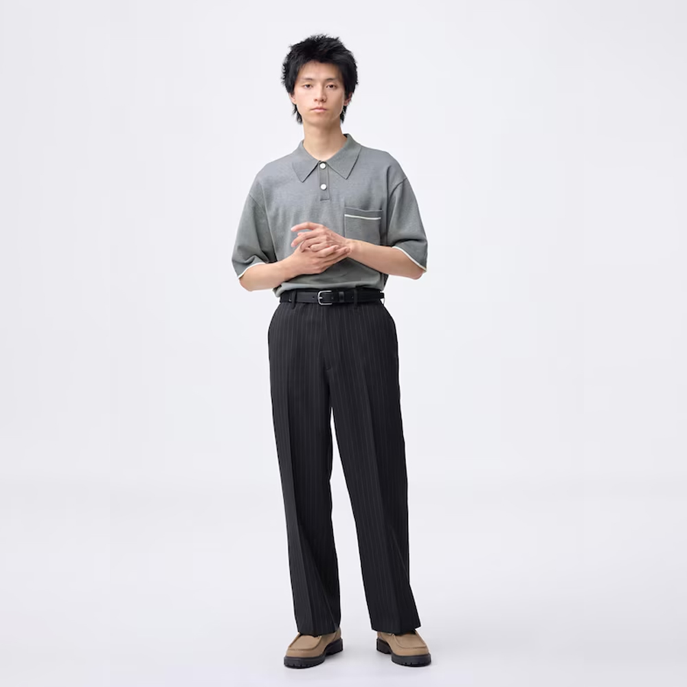 지유 바지 와이드 스트라이프 슬랙스 EC 팬츠 358516 - 상품 이미지